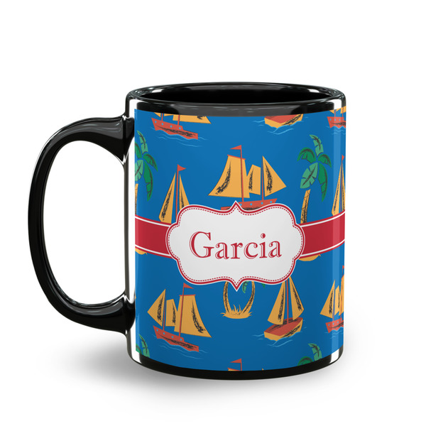 Boats & Palm Trees Coffee Mug - 11 oz - Black