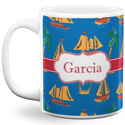 Boats & Palm Trees 11 Oz Coffee Mug - White (Personalized)