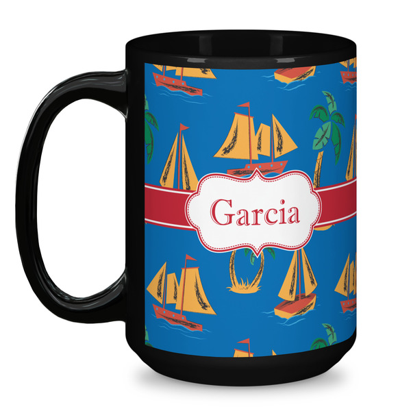 Boats & Palm Trees Coffee Mug - 15 oz - Black