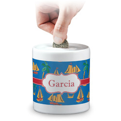 Boats & Palm Trees Coin Bank (Personalized)
