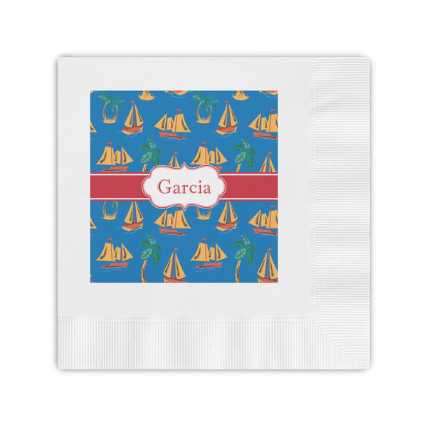 Custom Boats & Palm Trees Coined Cocktail Napkins (Personalized)