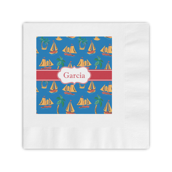 Custom Boats & Palm Trees Coined Cocktail Napkins (Personalized)