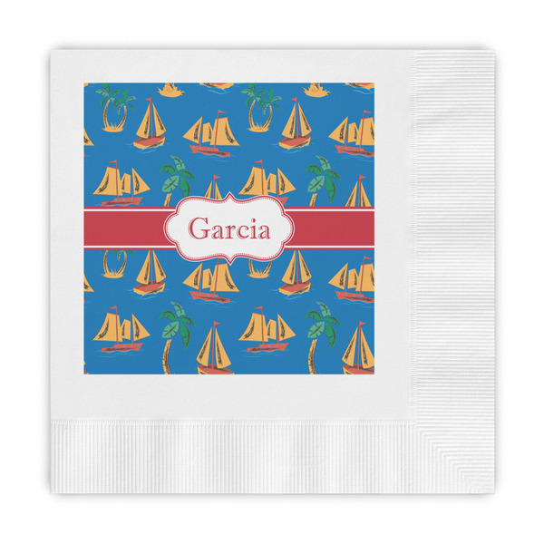 Custom Boats & Palm Trees Embossed Decorative Napkins (Personalized)