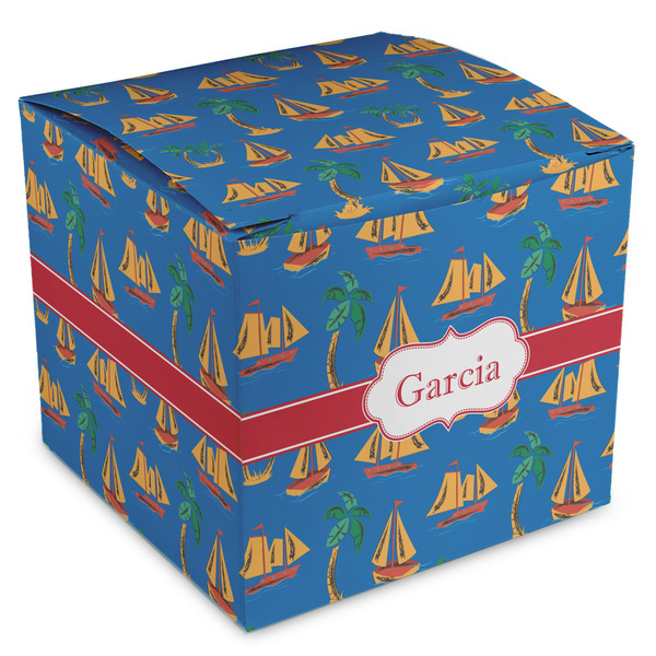 Custom Boats & Palm Trees Cube Favor Gift Boxes (Personalized)