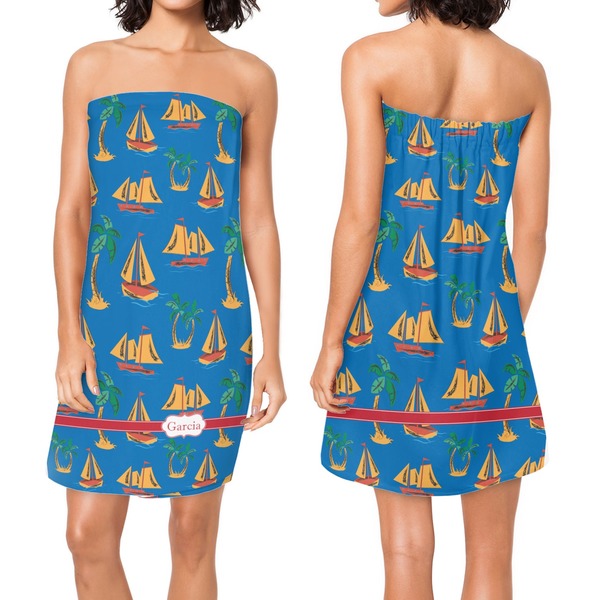 Boats & Palm Trees Custom Bath Wrap - Front & Back View
