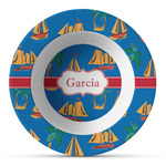 Boats & Palm Trees Plastic Bowl - Microwave Safe - Composite Polymer (Personalized)