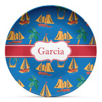Boats & Palm Trees Microwave Safe Plastic Plate - Composite Polymer (Personalized)