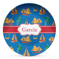 Boats & Palm Trees Microwave Safe Plastic Plate - Composite Polymer (Personalized)