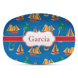 Boats & Palm Trees Plastic Platter - Microwave & Oven Safe Composite Polymer (Personalized)
