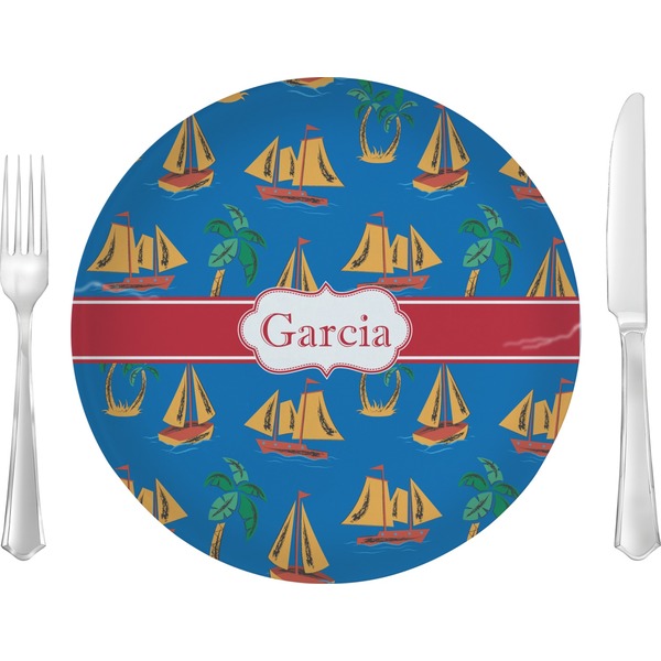 Custom Boats & Palm Trees 10" Glass Lunch / Dinner Plates - Single or Set (Personalized)