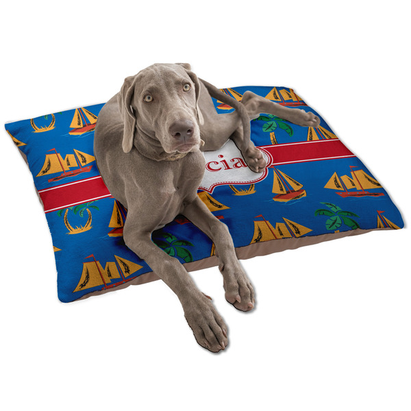 Custom Boats & Palm Trees Dog Bed - Large w/ Name or Text