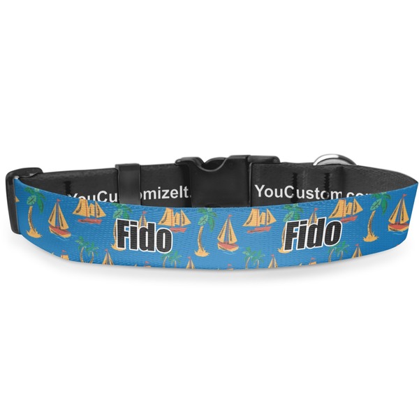 Custom Boats & Palm Trees Deluxe Dog Collar - Toy (6" to 8.5") (Personalized)
