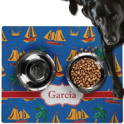 Boats & Palm Trees Dog Food Mat - Large w/ Name or Text