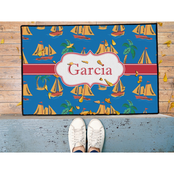 Boats & Palm Trees Door Mat - LIFESTYLE (Med)