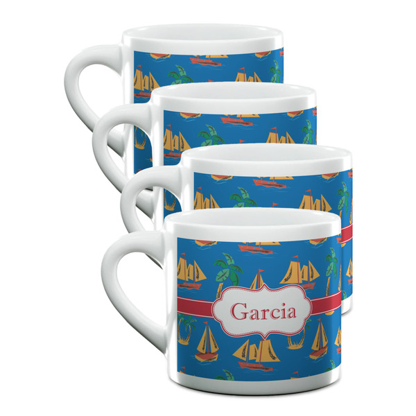 Custom Boats & Palm Trees Double Shot Espresso Cups - Set of 4 (Personalized)