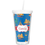 Boats & Palm Trees Double Wall Tumbler with Straw (Personalized)