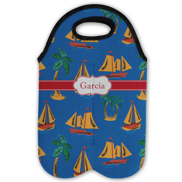 Boats & Palm Trees Double Wine Tote - Flat (new)