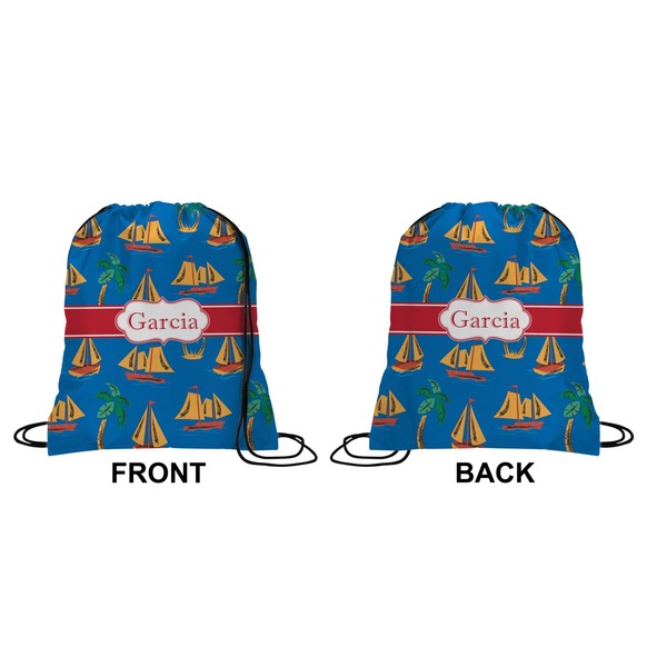 Boats & Palm Trees Drawstring Backpack Front & Back Small