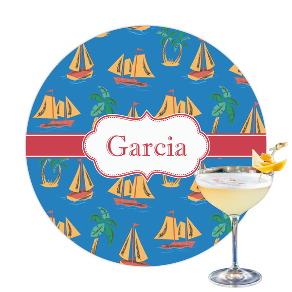 Custom Boats & Palm Trees Printed Drink Topper (Personalized)