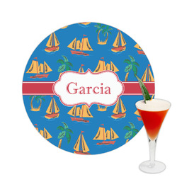 Boats & Palm Trees Printed Drink Topper -  2.5" (Personalized)