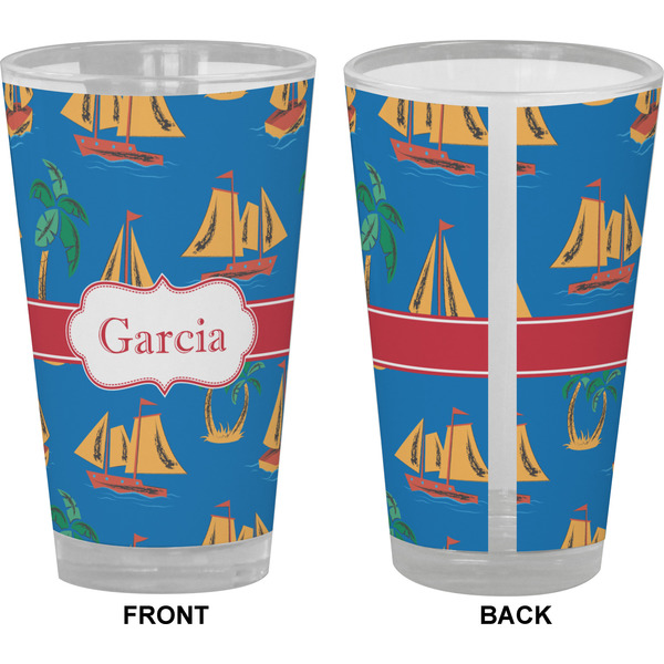 Boats & Palm Trees Pint Glass - Full Color - Front & Back Views