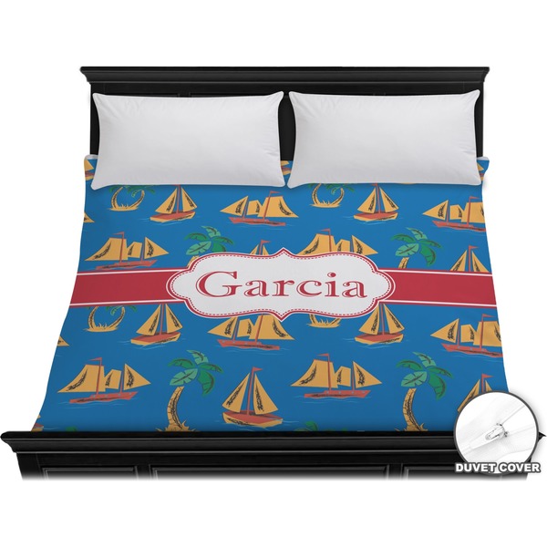 Custom Boats & Palm Trees Duvet Cover - King (Personalized)