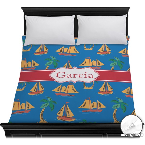 Custom Boats & Palm Trees Duvet Cover - Full / Queen (Personalized)