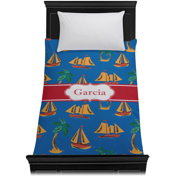 Boats & Palm Trees Duvet Cover - Twin XL - On Bed - No Prop