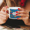 Boats & Palm Trees Espresso Cup - 6oz (Double Shot) LIFESTYLE (Woman hands cropped)