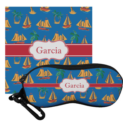 Custom Boats & Palm Trees Eyeglass Case & Cloth (Personalized)
