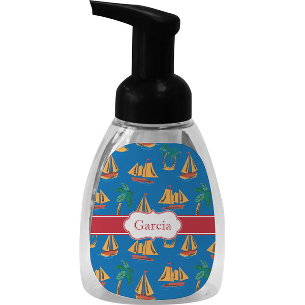 Custom Boats & Palm Trees Foam Soap Bottle - Black (Personalized)