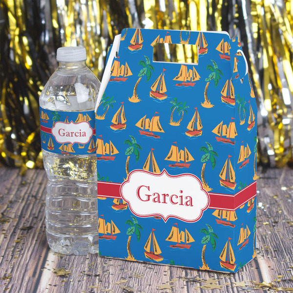Boats & Palm Trees Gable Favor Box - In Context