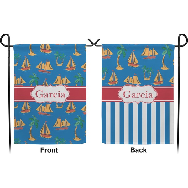 Boats & Palm Trees Garden Flag - Double Sided Front and Back