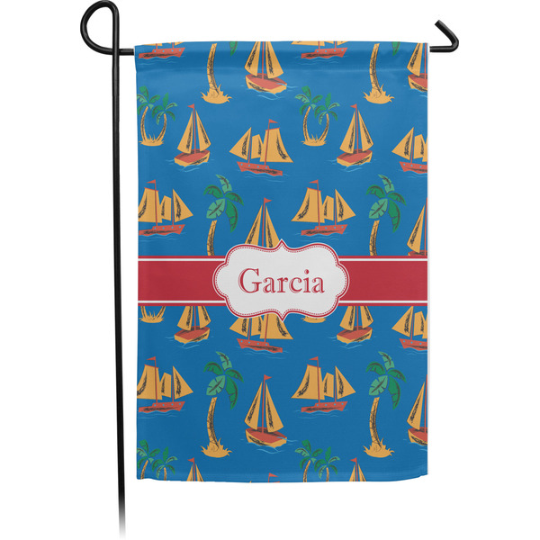 Custom Boats & Palm Trees Garden Flag (Personalized)