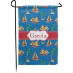 Boats & Palm Trees Small Garden Flag - Double Sided w/ Name or Text