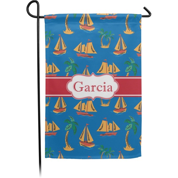 Custom Boats & Palm Trees Small Garden Flag - Double Sided w/ Name or Text
