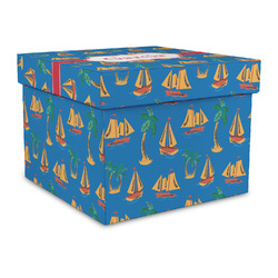 Boats & Palm Trees Gift Box with Lid - Canvas Wrapped - Large (Personalized)