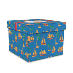 Boats & Palm Trees Gift Box with Lid - Canvas Wrapped - Medium (Personalized)