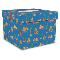 Boats & Palm Trees Gift Box with Lid - Canvas Wrapped - X-Large (Personalized)