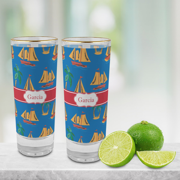 Boats & Palm Trees Glass Shot Glass - 2 oz - LIFESTYLE