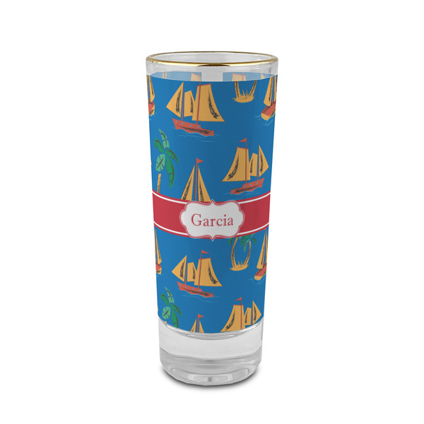 Custom Boats & Palm Trees 2 oz Shot Glass -  Glass with Gold Rim - Single (Personalized)