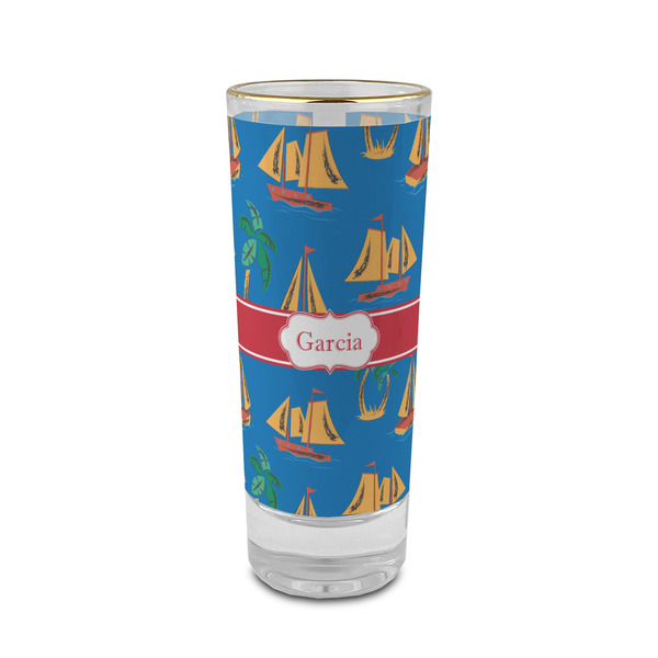 Custom Boats & Palm Trees 2 oz Shot Glass - Glass with Gold Rim (Personalized)
