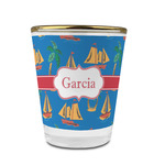 Boats & Palm Trees Glass Shot Glass - 1.5 oz - with Gold Rim - Set of 4 (Personalized)