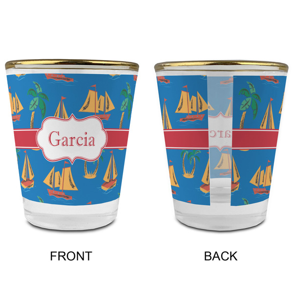 Boats & Palm Trees Glass Shot Glass - with gold rim - APPROVAL