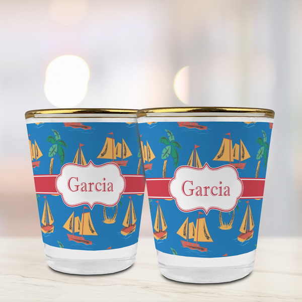 Boats & Palm Trees Glass Shot Glass - with gold rim - LIFESTYLE