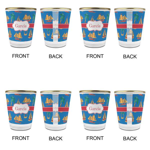 Boats & Palm Trees Glass Shot Glass - with gold rim - Set of 4 - APPROVAL