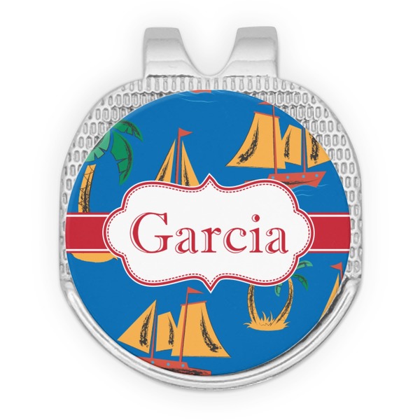 Custom Boats & Palm Trees Golf Ball Marker - Hat Clip - Silver