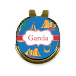 Boats & Palm Trees Golf Ball Marker - Hat Clip - Gold