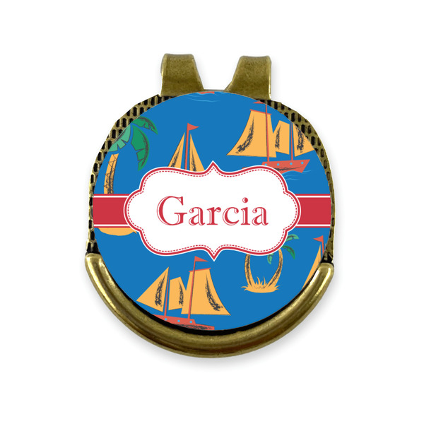 Custom Boats & Palm Trees Golf Ball Marker - Hat Clip - Gold