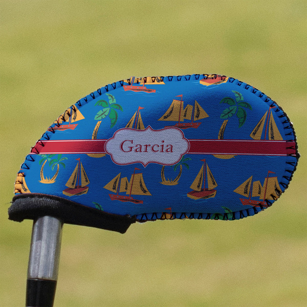 Custom Boats & Palm Trees Golf Club Iron Cover (Personalized)
